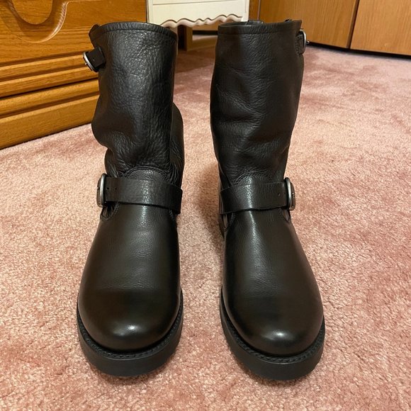 Frye Veronica Black Leather Moto Boot with Pewter Hardware - Picture 2 of 10